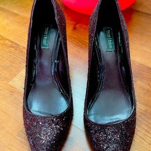 White House Black Market glitter shoes in burgundy.
